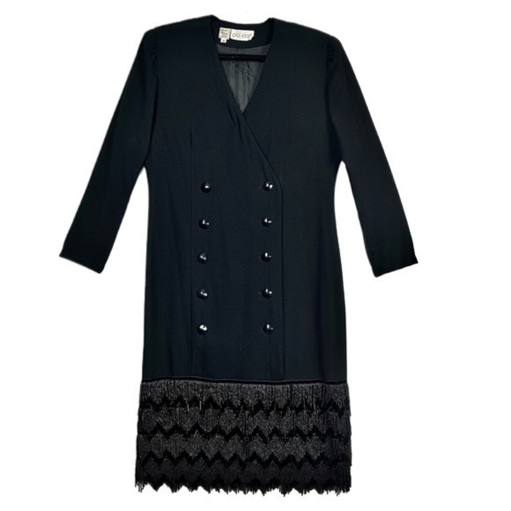 Pia Rucci Vintage Beaded Fringe Wool Long Sleeve Dress